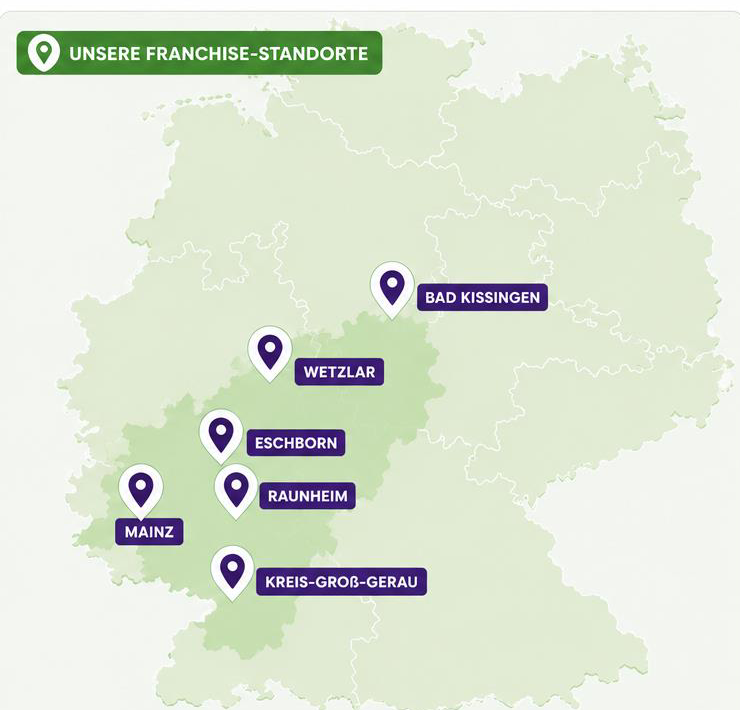 Karte der Franchise-Standorte für Alltagshilfe in Deutschland